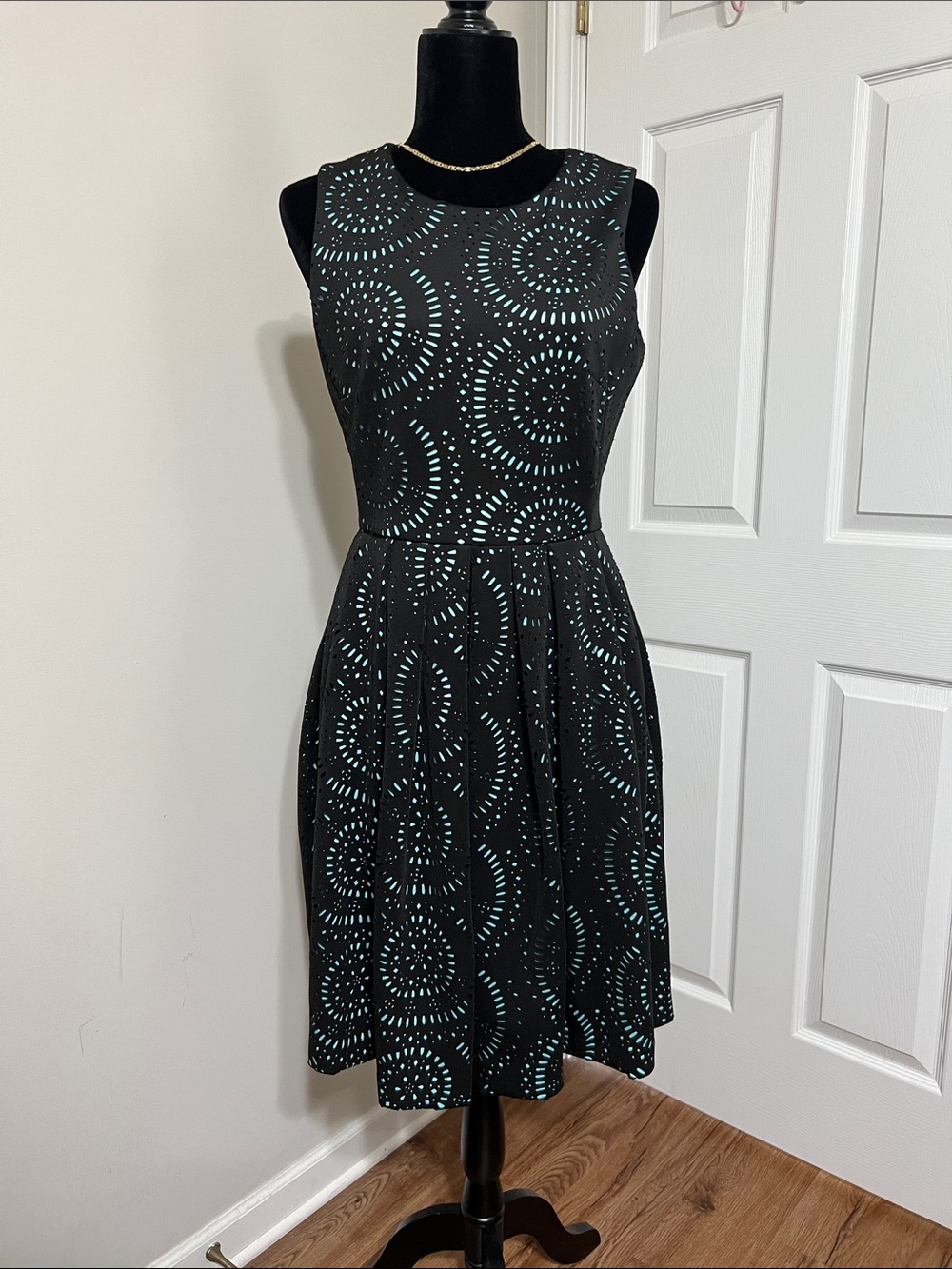 Calvin Klein Black Dress with Teal Circular Pattern